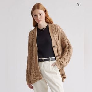Quince 100% Organic Oversized Cable Cardigan Camel XS